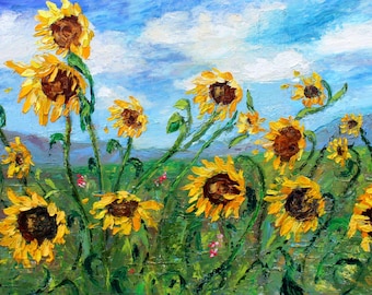 Impasto Sunflower Painting: Original Oil on Canvas by Karen