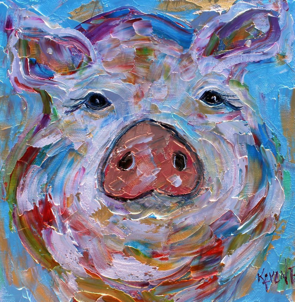 Pig painting pig art original oil abstract palette knife Etsy