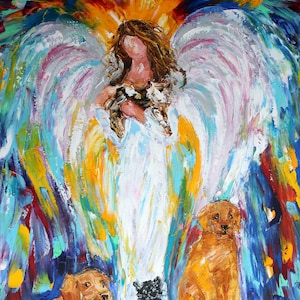 Angel with heart print, Angel art on watercolor paper, made from