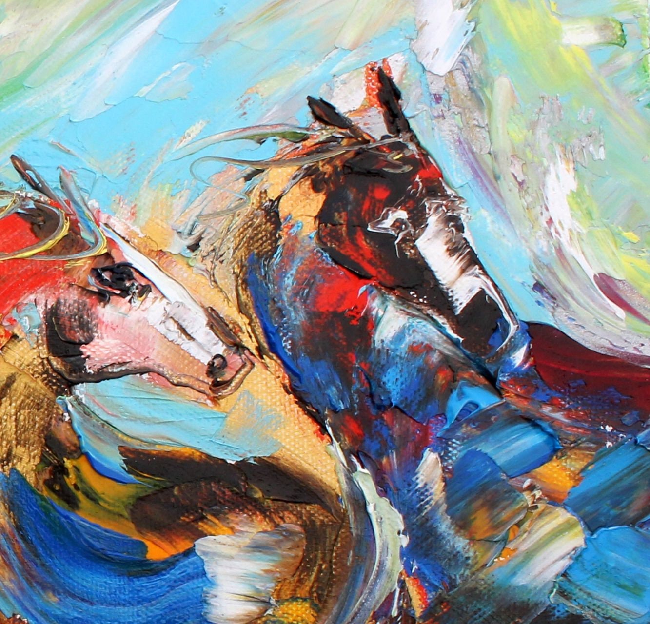Wild Horses painting in oil palette knife impressionism on canvas fine