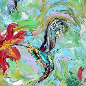 Hummingbirds 15" x 30" Gallery Quality Giclee Print on Museum Archival canvas of Original painting by Karen Tarlton fine art