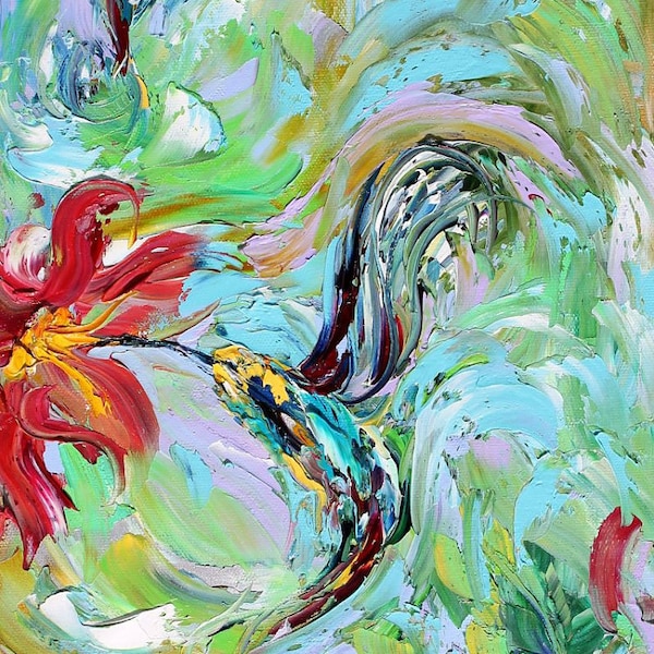 Hummingbirds 15" x 30" Gallery Quality Giclee Print on Museum Archival canvas of Original painting by Karen Tarlton fine art