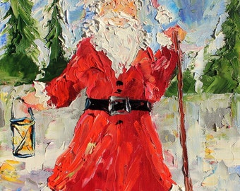 Christmas Santa Print, holiday canvas art, made from image of past painting by Karen Tarlton