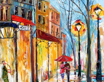 Cityscape Print on watercolor paper made from image of past painting by Karen Tarlton - New Orleans Evening print