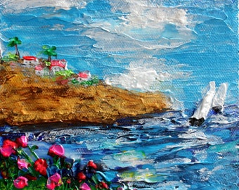 Sunset Cliffs San Diego print made from print from image of past painting by Karen Tarlton impressionistic palette knife fine art