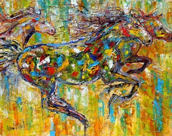 Wild Mustang horses print on canvas, equine art made from image of past painting by Karen Tarlton