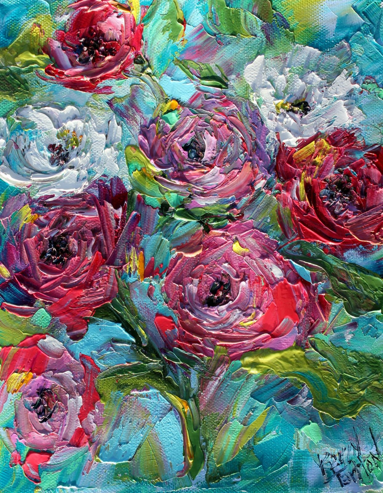 Flower painting original oil abstract impressionism fine art impasto on ...