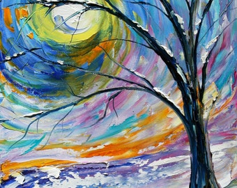 Winter tree print on watercolor paper made from image of past painting First Snow by Karen Tarlton - winter landscape prints