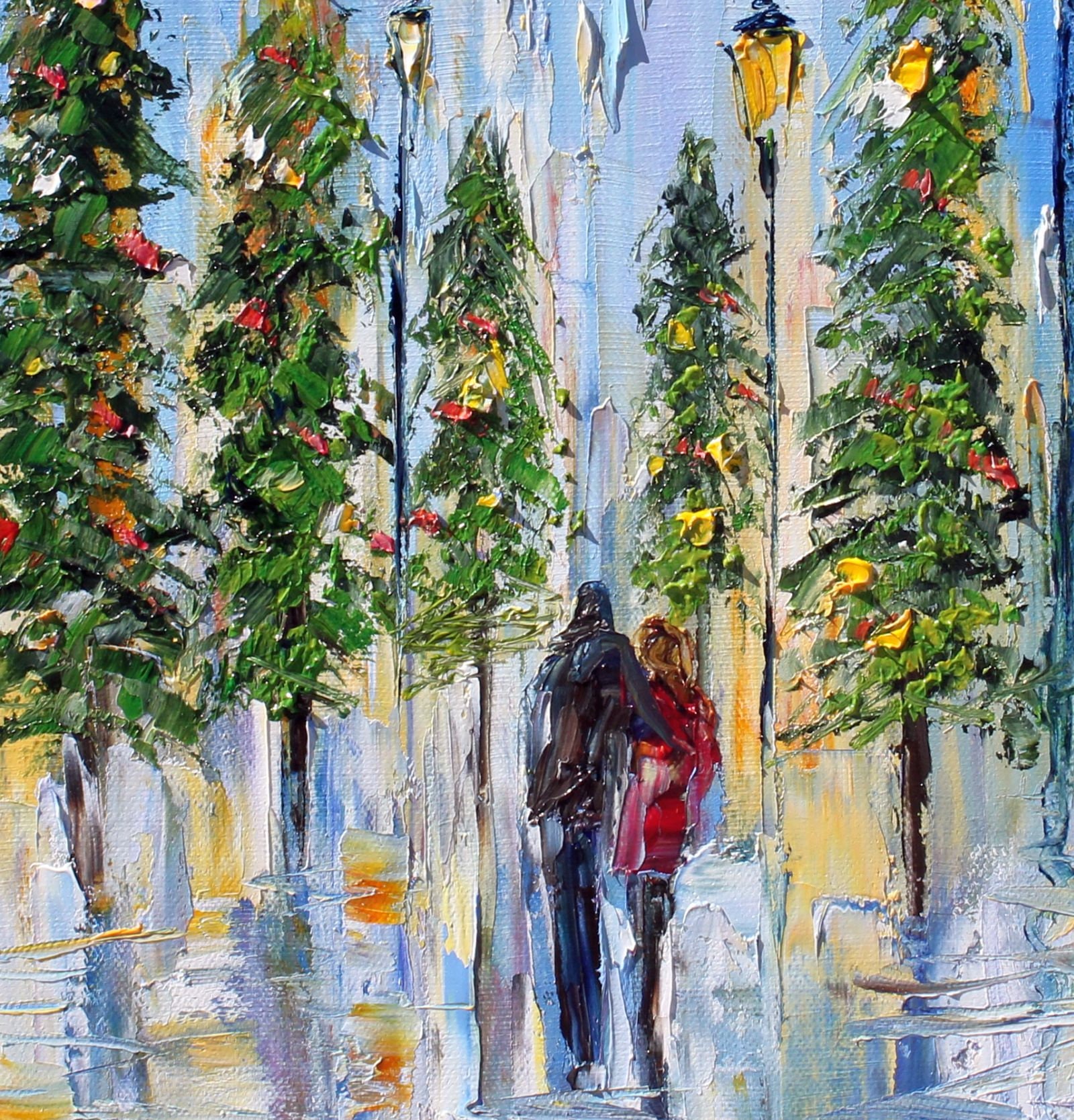 Winter Romance landscape painting, Christmas original oil painting, palette  knife, impressionism on canvas fine art by Karen Tarlton