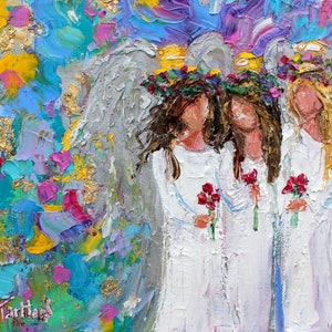 Angel Magic Trio print on canvas, spiritual art made from image of past painting by Karen Tarlton