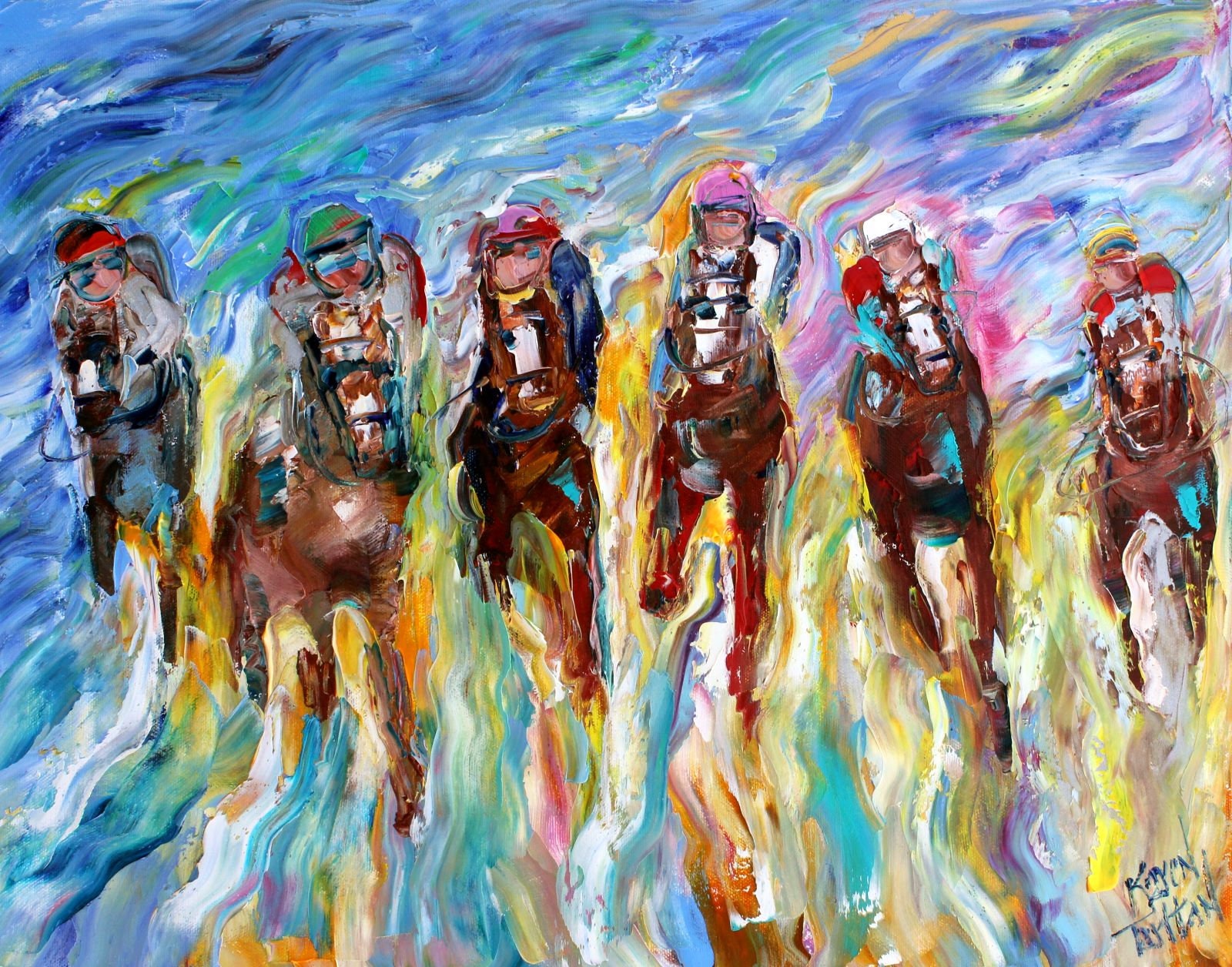 Kentucky Derby painting, Horse race original oil painting, palette