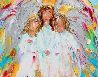 Angels Three Print, angels art, angels canvas print, angel print made from image of past painting by Karen Tarlton fine art