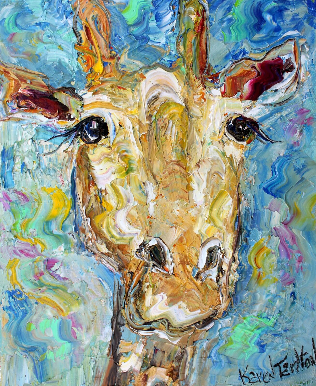 Giraffe painting original oil abstract impressionism fine art impasto
