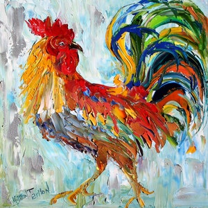 Commission ROOSTER Original Oil painting MODERN PALETTE knife texture impressionism by Karen Tarlton image 4