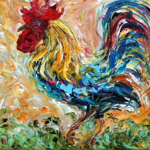 Commission ROOSTER Original Oil painting MODERN PALETTE knife texture impressionism by Karen Tarlton image 1