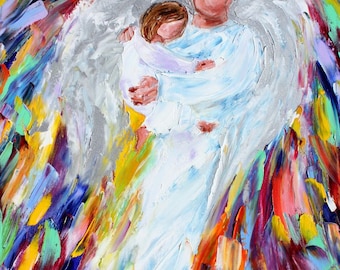 Male angel and child, Angels Print, on canvas, made from image of past painting by Karen Tarlton