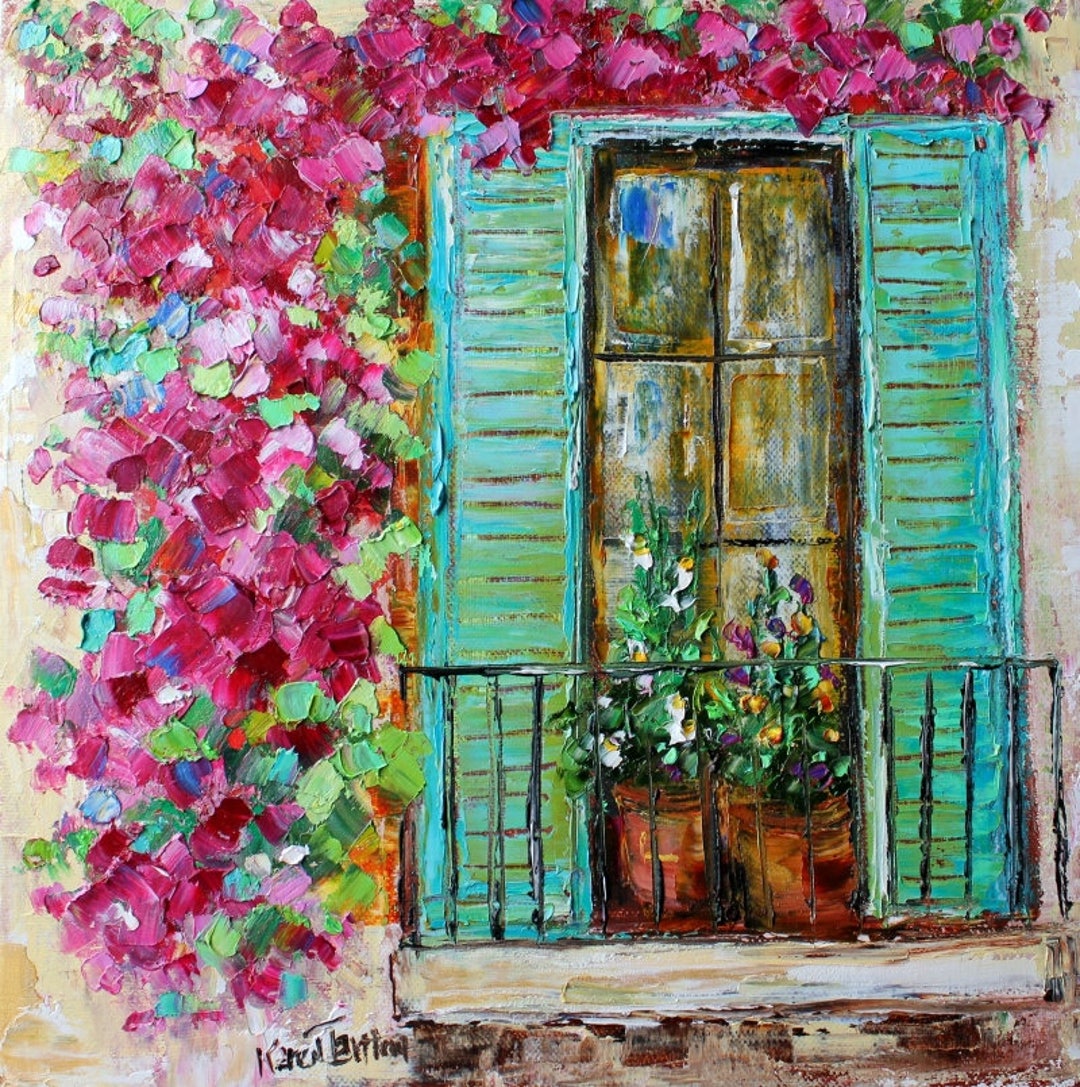 Window and Flowers Canvas Print, Window Box, Shuttered Window, Made