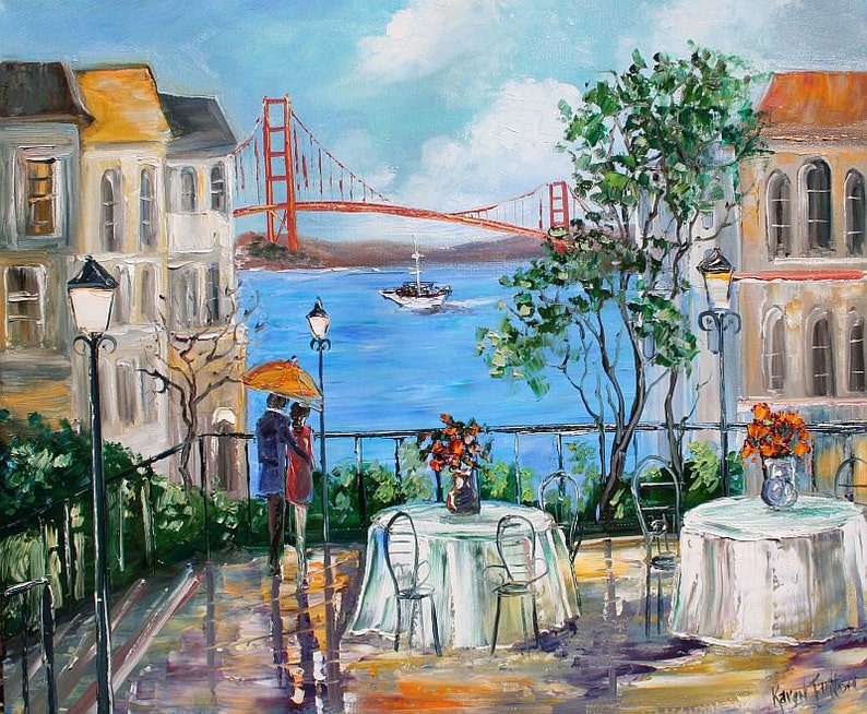 Custom Karen Tarlton Original Oil Painting San Francisco cityscape Commission palette knife impasto fine art image 4