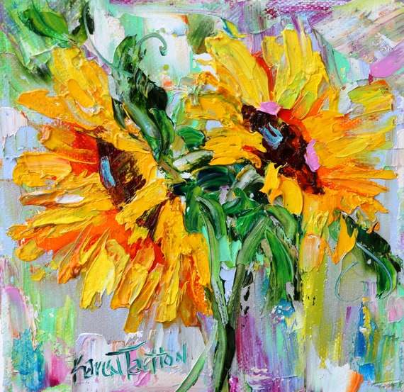 Sunflower Impressionism Art Print: Textured Watercolor Paper
