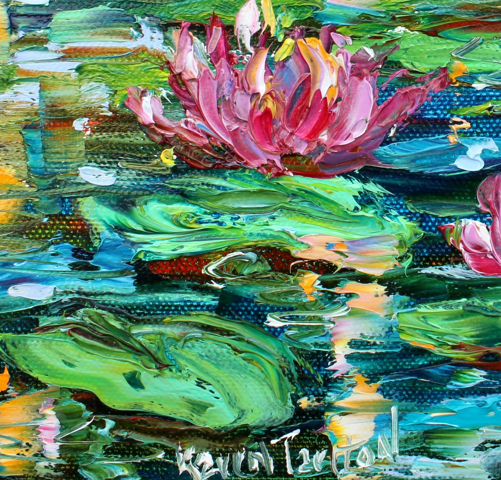 Water Lily painting, waterlilies art, original oil abstract