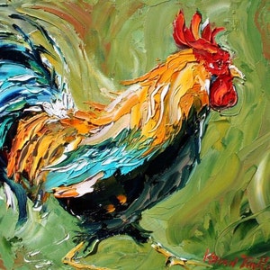Commission ROOSTER Original Oil painting MODERN PALETTE knife texture impressionism by Karen Tarlton image 5