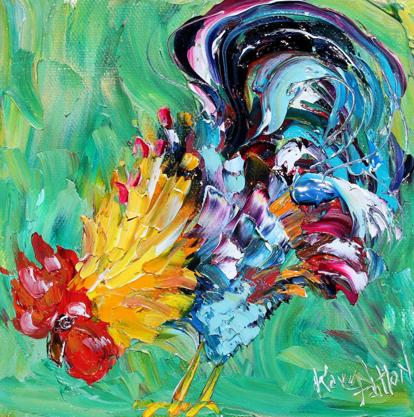 Original oil ROOSTER CHICKEN palette knife painting impasto Etsy