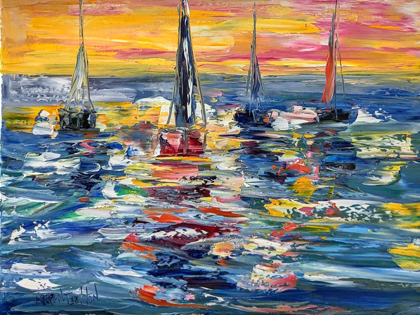 Sunset palette knife painting : r/oilpainting