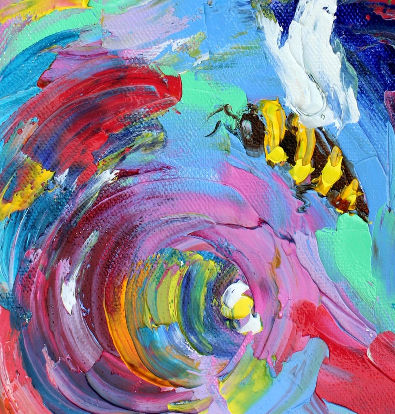 Bee Painting Original Oil Abstract Impressionism Fine Art on | Etsy