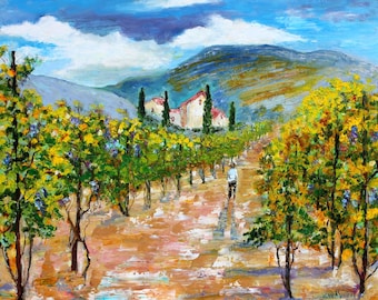 Italy Vineyard Print made from image of past painting on watercolor paper - by Karen Tarlton