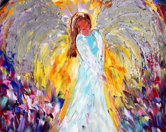 Angel glow print, angel art on watercolor paper - Made from image of past painting by Karen Tarlton