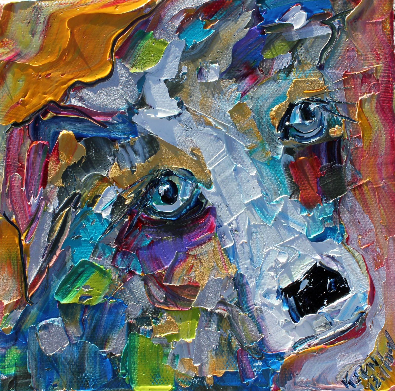 Dog Painting Pet Art Australian Shepherd Dog Original Oil Palette Knife Impressionism On Canvas Fine Art By Karen Tarlton