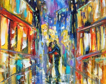 City Night couple print, abstract cityscape canvas print made from image of Original painting by Karen Tarlton