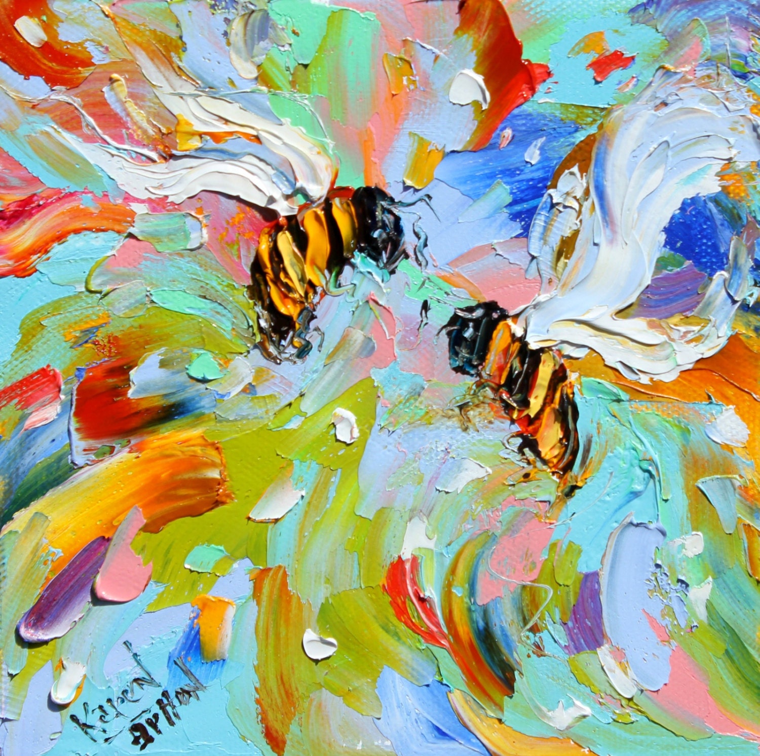 Bees print on watercolor paper, bee art, made from image of past