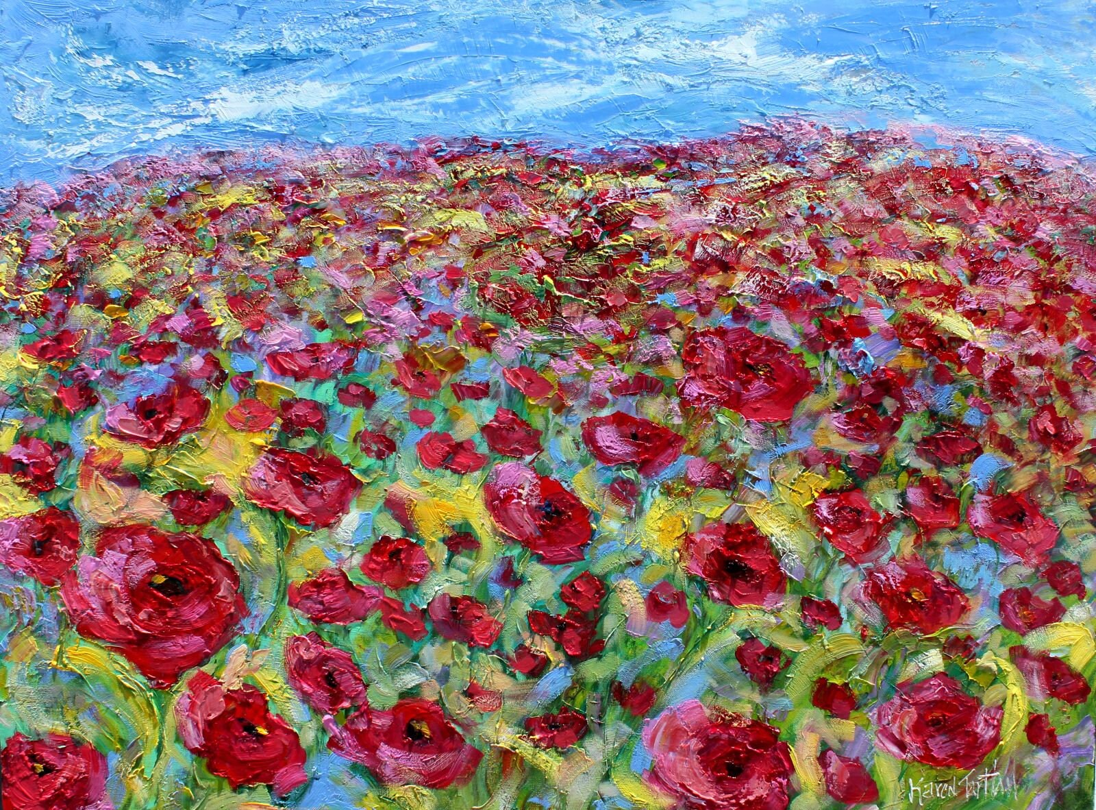 Poppy Field oil painting abstract palette knife impressionism on canvas ...