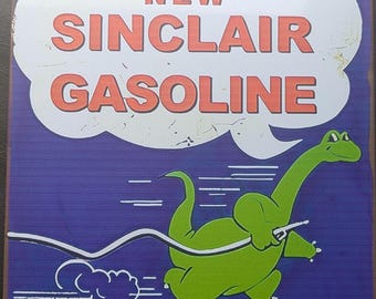 Letrero metálico vintage de Sinclair Gasoline Dinosaur Garage, tamaño A4, 20 x 30 cm (8 x 12 pulgadas), para decoración de cobertizos y cuevas de hombres.