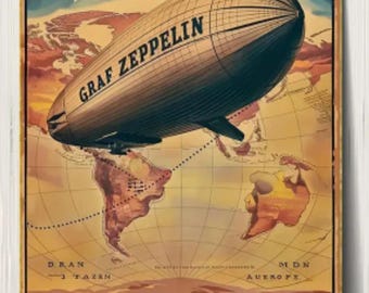 Letrero de metal vintage de estilo vintage con el mapa del mundo de Graf Zeppelin, 20 x 30 cm (8 x 12 pulgadas)