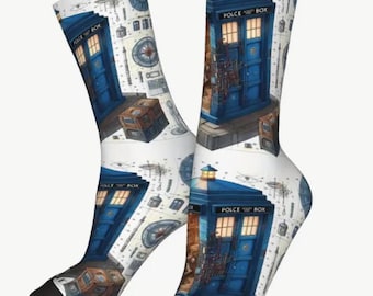 Calcetines de policía estilo Tardis de Doctor Who, mezcla de poliéster, talla 6-9 del Reino Unido