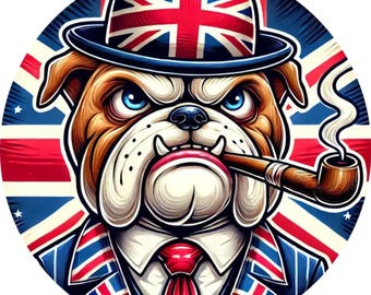 Pipa de fumar con el Bulldog Británico, bandera Union Jack, letrero metálico de Gran Bretaña, 20 cm de diámetro, resistente a la intemperie
