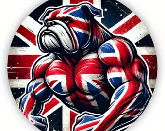 British & Proud Circular Muscular Bulldog Union Jack Great Britain Metal Sign 20 cm Diameter Weatherproof