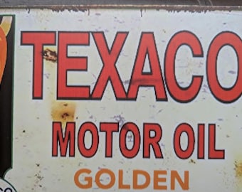 Letrero de metal estilo bar de cueva de hombre vintage con aceite de motor Texaco de 20 x 30 cm