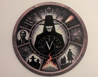 Letrero circular de cartón duro V de Vendetta para decorar la habitación, 20 cm de diámetro (dos orificios para fijar)