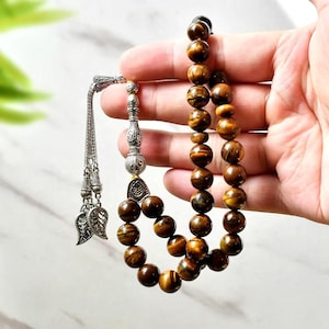 The Strength Misbaha: Yellow Tiger Eye - 33 Beads, 10mm - Islamic Tasbih - Gift Luxury Packaging, Authentic Gemstone Tasbeeh Bead