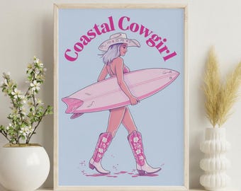 Coastal Cowgirl Print | Beach House Decor | Digital Wall Art | Printable Art | Coastal Cowgirl | Coastal Cowgirl Decor | Cowgirl Hat Print