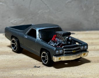 Een op maat gemaakte, zeer gedetailleerde Hot Wheels El Camino uit 1970 op schaal 1/64.