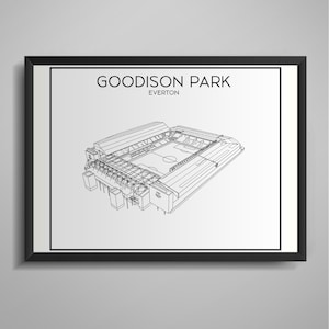 Goodison Park Stadium Poster Everton Goodison Park Stadium Print A3 Size Black and White Framed or Digital Football Wall Art Gift Liverpool