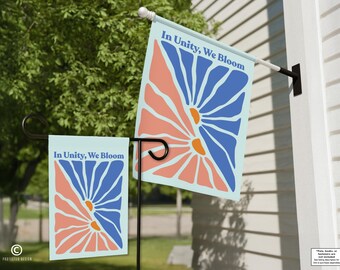 Bandera "En Unidad Florecemos", anti-ICE y anti-Trump, decoración abstracta moderna para exteriores, hogar y jardín.
