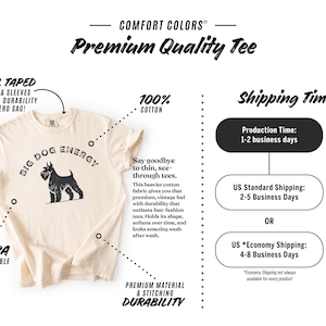 Big Dog Energy Comfort Colors® Shirt featuring a vintage-style schnauzer silhouette with bold, distressed typography. Available in multiple colors, this funny schnauzer t-shirt is perfect for dog lovers, schnauzer owners, and small dogs with big attitudes.
