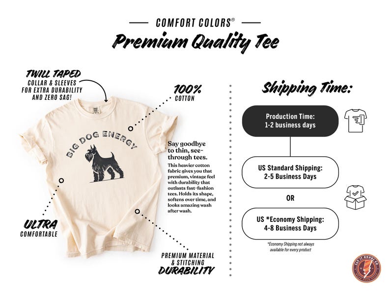 Big Dog Energy Comfort Colors® Shirt featuring a vintage-style schnauzer silhouette with bold, distressed typography. Available in multiple colors, this funny schnauzer t-shirt is perfect for dog lovers, schnauzer owners, and small dogs with big attitudes.
