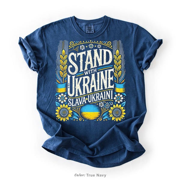 Stå med Ukraina Komfortfärger T-shirt, Motståndskraft Styrka Frihet, Slava Ukraini Support T-shirt