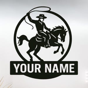 Custom Cowboy Metal Wall Art, Personalized Western Horse Rider Name Sign, Ranch or Farmhouse Decor, Country Style Gift for Men